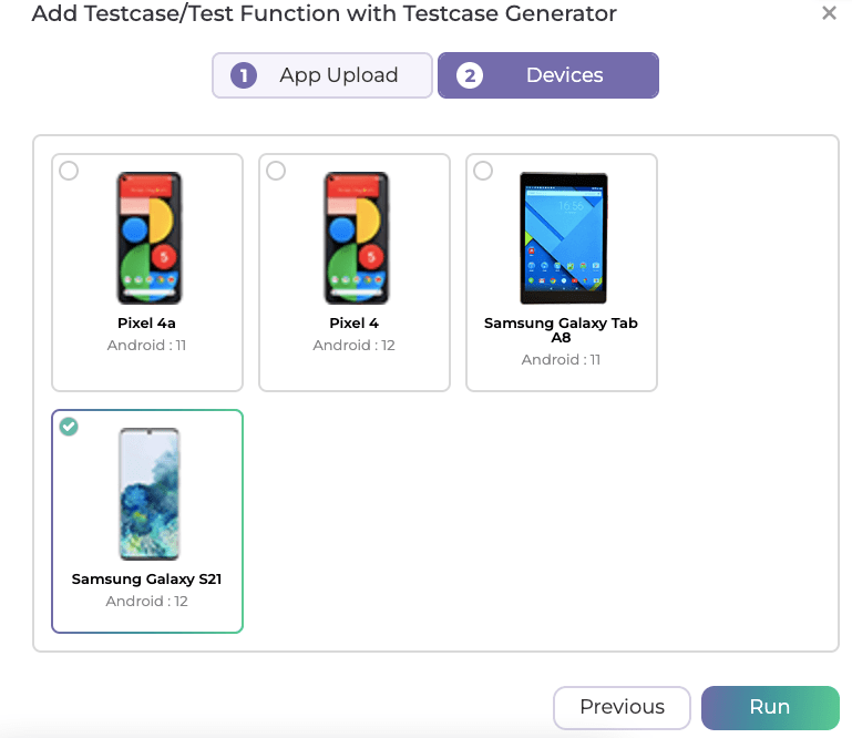 Screenshot of TestGrid's Test Script Generator for mobile apps