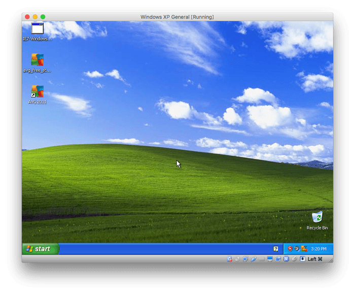 Screenshot von Windows XP, gehostet in VirtualBox und auf macOS ausgeführt