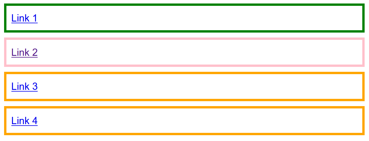 Vier Links mit unterschiedlich farbigen Umrandungen.