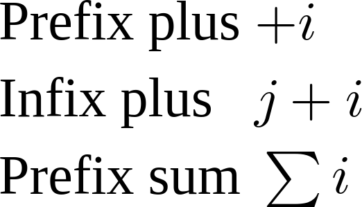 Screenshot der MathML-Formel mit unterschiedlicher Operatorabstand