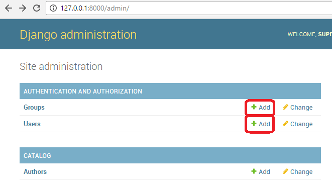 Admin-Seite - Gruppen oder Benutzer hinzufügen