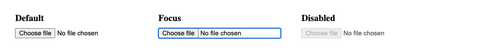 Datei-Auswahl-Widget im Standard-, Fokus- und Deaktivierungszustand in Chrome 115 auf macOS