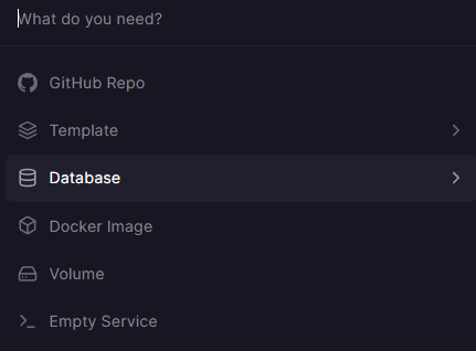Railway-Projekt - wählen Sie Database als neuen Dienst aus
