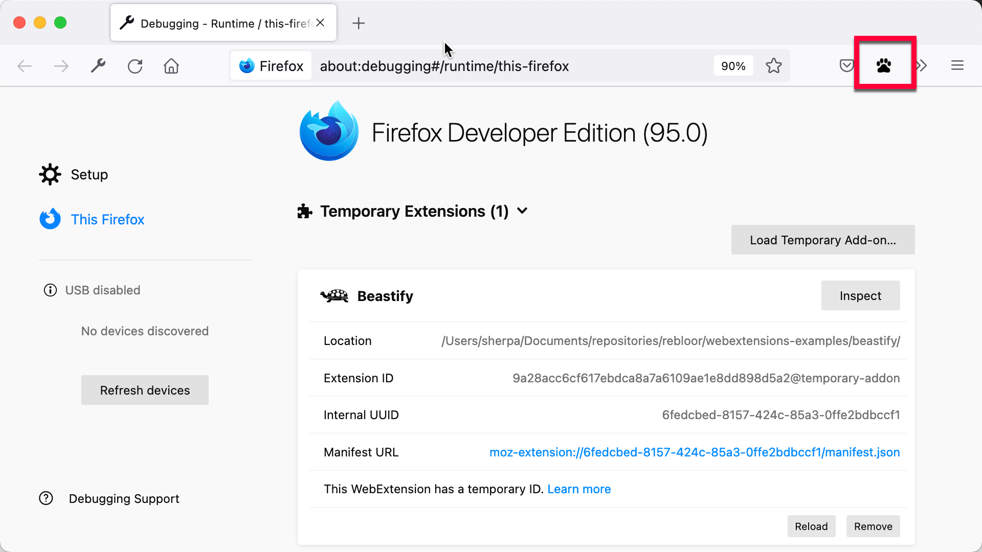 Das Beastify-Icon in der Firefox-Symbolleiste