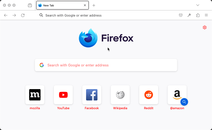 Firefox zeigt eine neue Tab-Seite. Auf der Seite ist der Text in Rot.