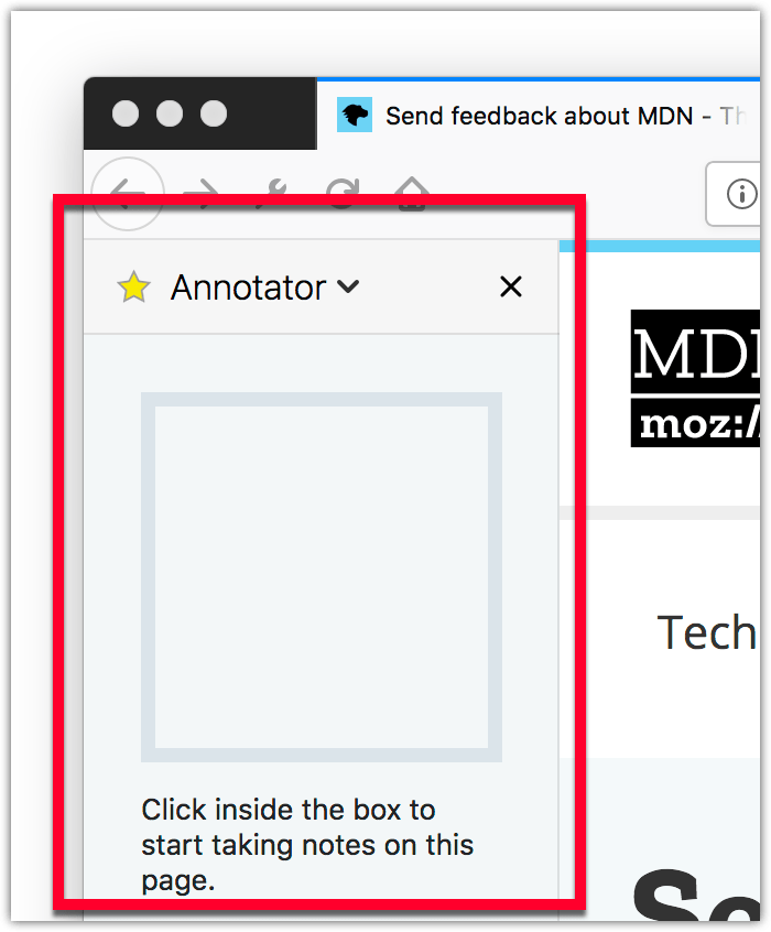 Annotator-Seitenleiste mit einem Feld, das es dem Benutzer ermöglicht, Anmerkungen zur Seite zu machen.