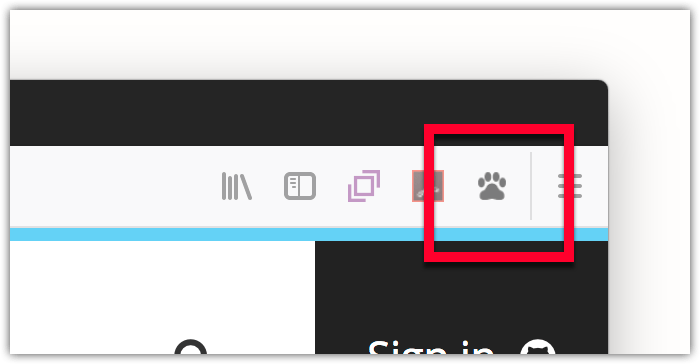 Ein benutzerdefiniertes Browser-Aktionssymbol in der Browser-Toolbar, das wie ein Pfotenabdruck aussieht.