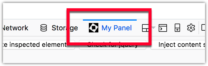 Beispiel eines benutzerdefinierten Panels in den Entwicklerwerkzeugen.