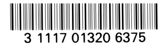 Ein Bild eines Codabar-Formates Barcodes. Eine horizontale Verteilung von schwarzen und weißen vertikalen Linien