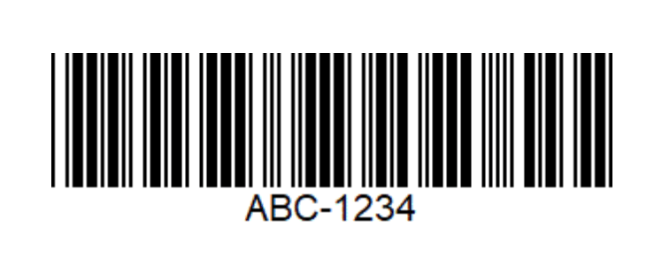 Ein Bild eines Code-39 Barcodes. Eine horizontale Verteilung von vertikalen schwarzen und weißen Linien