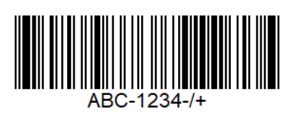 Ein Bild eines Code 93 Barcodes. Eine horizontale Verteilung von schwarzen und weißen horizontalen Linien