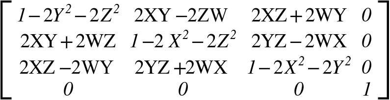 Die Formeln zur Umwandlung des Quaternions des Sensors in die bereitgestellte Matrix.