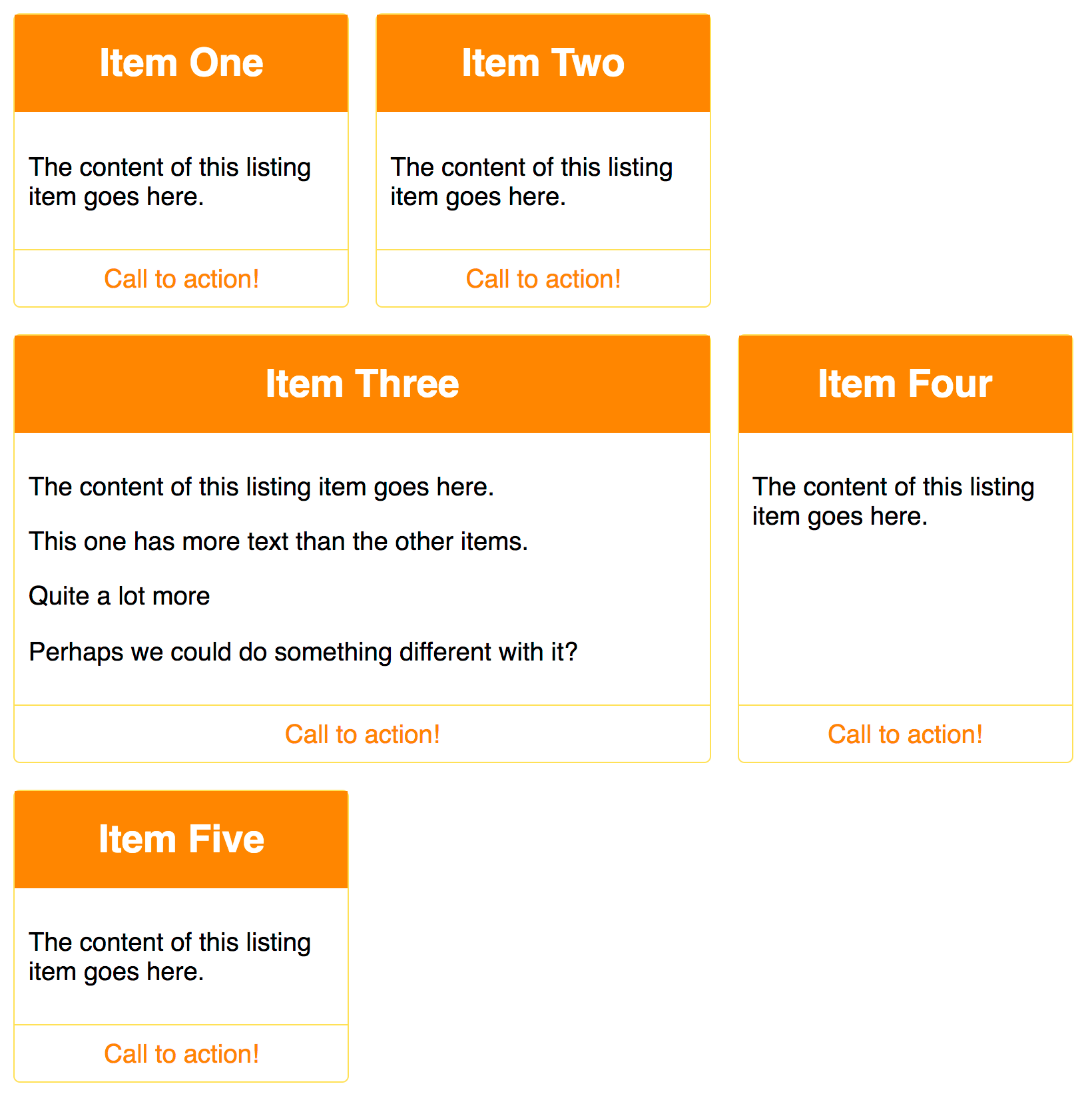 Das Layout hat Lücken, weil kein Platz ist, um ein Zwei-Bahnen-Element anzuordnen.