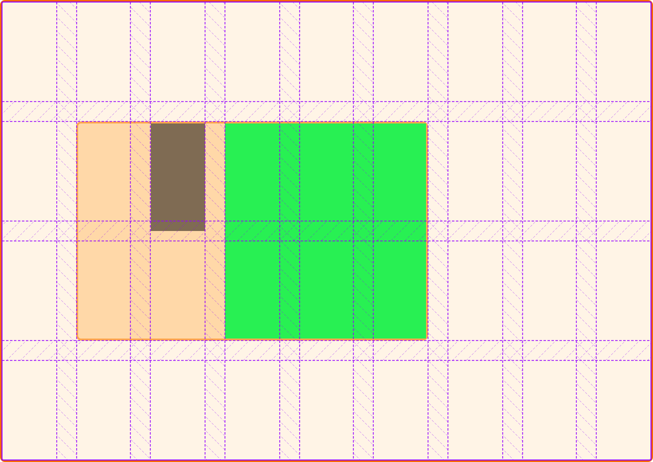 Das kleinere Element zeigt in der Lücke an, da row-gap auf 0 auf dem Subgrid gesetzt ist.