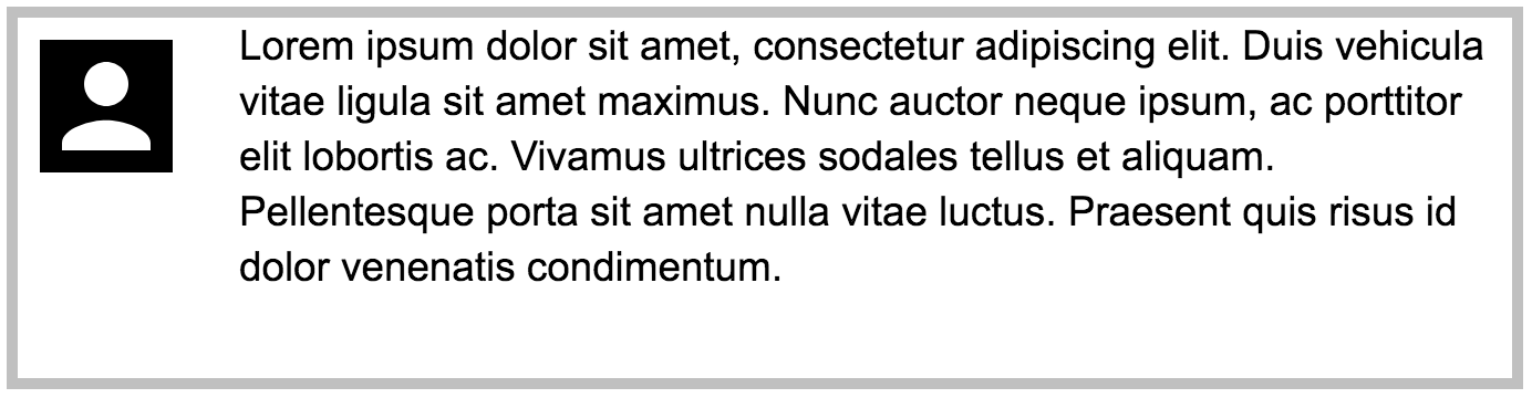 Beispiel eines Media Objects mit Profilbild auf der linken Seite und Lorem-Ipsum-Text auf der rechten Seite, der 80% des Raums einnimmt