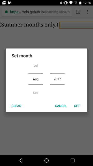 Monatspicker im Chrome für Android