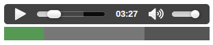 Ein einfacher Audioplayer mit Wiedergabetaste, Suchleiste und Lautstärkeregelung, und eine Fortschrittsleiste unterhalb der Steuerelemente. Die Fortschrittsleiste hat einen grünen Abschnitt, um das abgespielte Video zu zeigen, und einen hellgrauen Abschnitt, um zu zeigen, wie viel gepuffert wurde.
