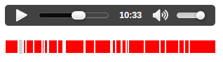 Ein einfacher Audioplayer mit Wiedergabetaste, Suchleiste und Lautstärkeregelung, mit einer Reihe von roten Rechtecken darunter, die Zeitbereiche darstellen.