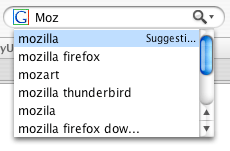 Suchvorschläge von Google, die im Suchfeld von Firefox angezeigt werden