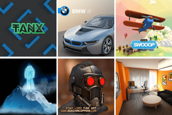 A list of PlayCanvas demos: Tanx, Swooop, Star Lord, BMW i8.