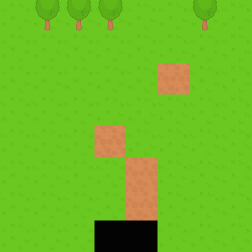 Aerial view of a field with trees, grass, and ground made from repeated sections of the tilemap.