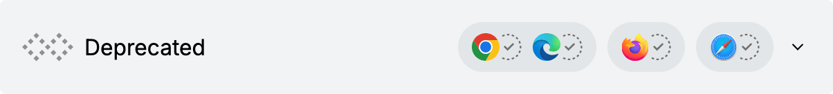 Graues Widget mit gestricheltem Diamant: Veraltet. Vier Browser-Logos, alle mit Häkchen.