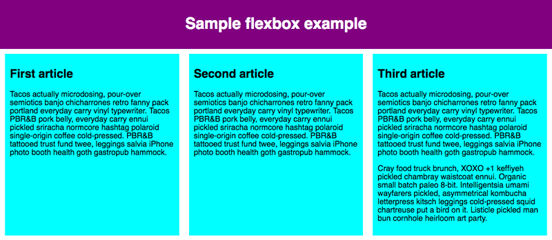 Échantillon d'utilisation de Flexbox