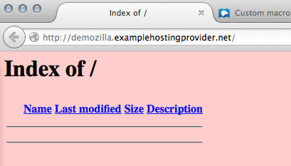 Our demozilla personal website, seen in a browser: it's empty