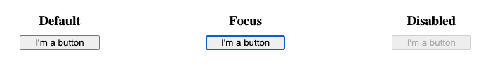 Default, focus, and disabled button states in chrome 115 on macOS