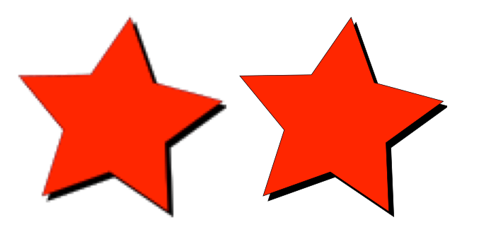 Two star images zoomed in, one crisp and the other blurry