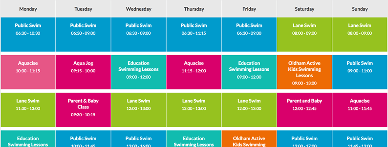 swimming timetable