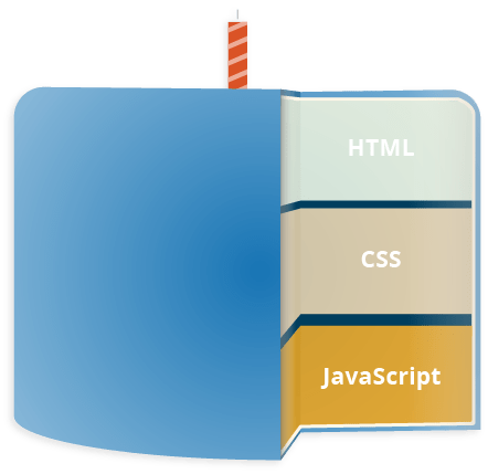 ウェブの標準技術である HTML、CSS、JavaScript の 3 つのレイヤー。