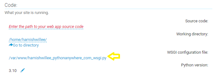 PythonAnywhere WGSI file in Web tab, code section