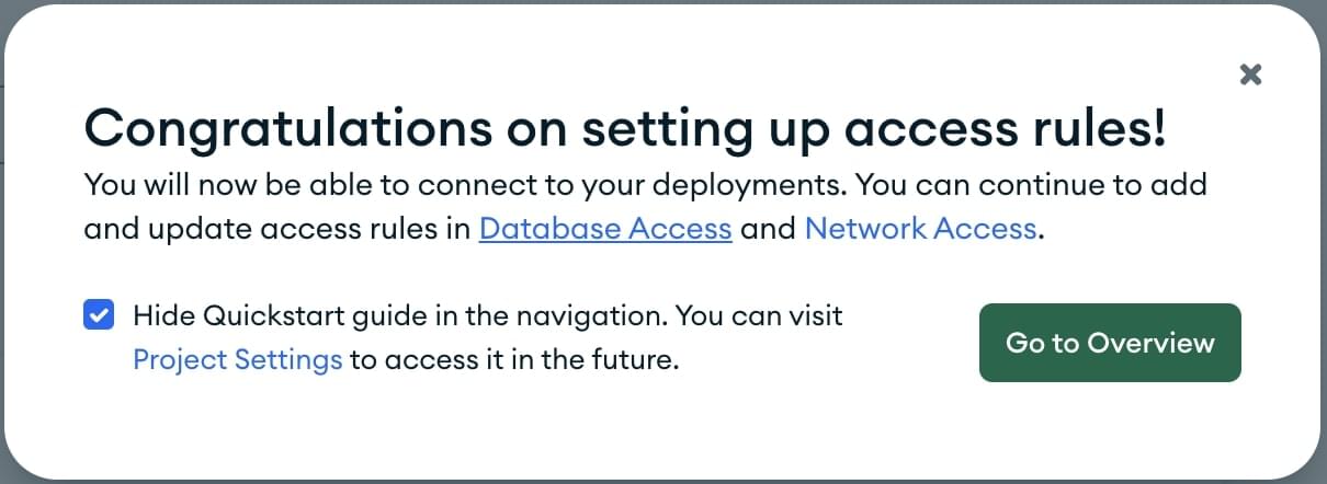 Go to Databases after setting up Access Rules on MongoDB Atlas