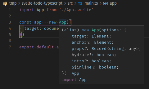 VS Code screenshot showing that when you add type="ts" to a component, it gives you three dot alert hints