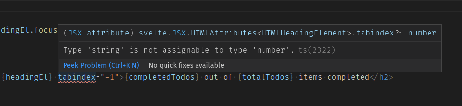 Tabindex hint inside VS Code, tabindex expects a type of number, not string