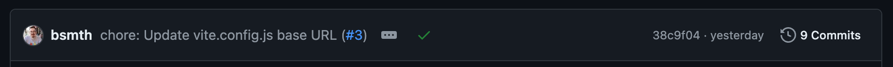 GitHub screenshot showing a green tick next to a commit title