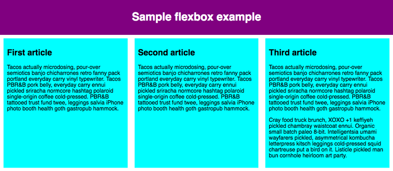 A two row container that includes a single column in the first row and a 3-column layout in the second row that shows how a webpage can be divided into different layouts depending on the contents