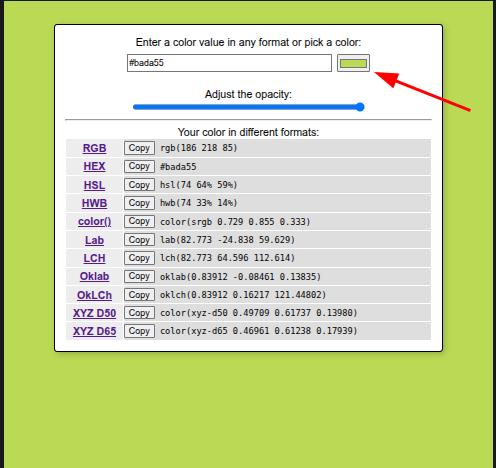 Color format converter tool on MDN Docs website