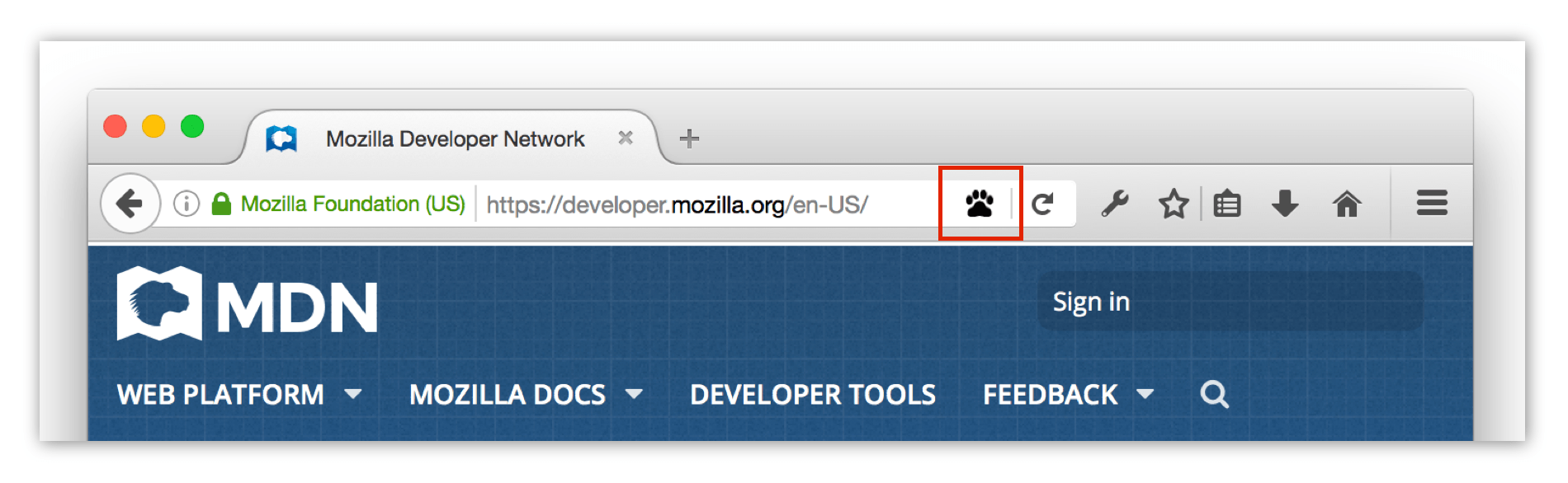 Paw print icon representing a page action
