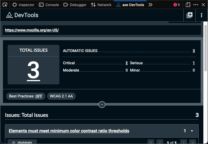 Axe accessibility testing addon example