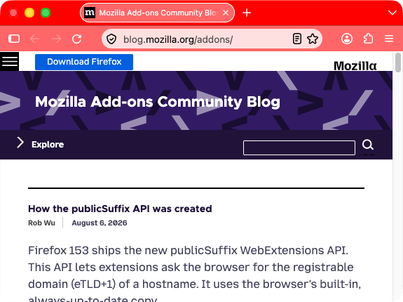 Browser firefox is red with white text. Browsers tabs are lighter red, also with white text. URL bar is very light red with black text