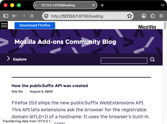 Firefox with a black frame and white tab text, loading a page. The loading indicator in the tab is the browser's default gray rather than the red set by the theme.