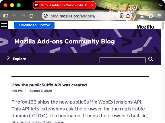 A screenshot of a browser window with one open tab. Browser is black. Browser's tabs and URL bar are darker gray with icons and text in white. The selected tab has red background and white text.