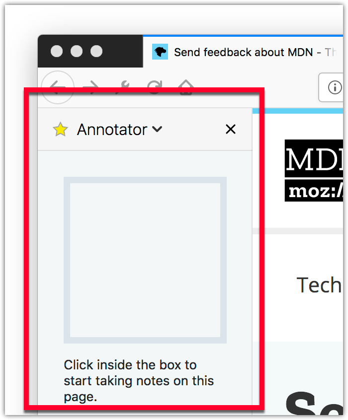 Annotator sidebar with a box allowing the user to take notes about the page.