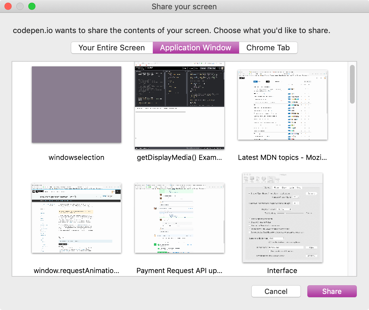 Captura de pantalla de la ventana de Chrome para elegir una superficie de origen