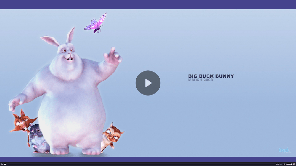 An almost full-screen video player with purple above and below the player as the video player doesn't completely fill the screen.