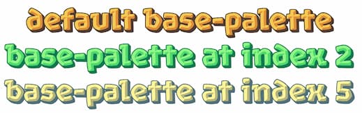 Example showing 3 different base-palettes of Rocher color font