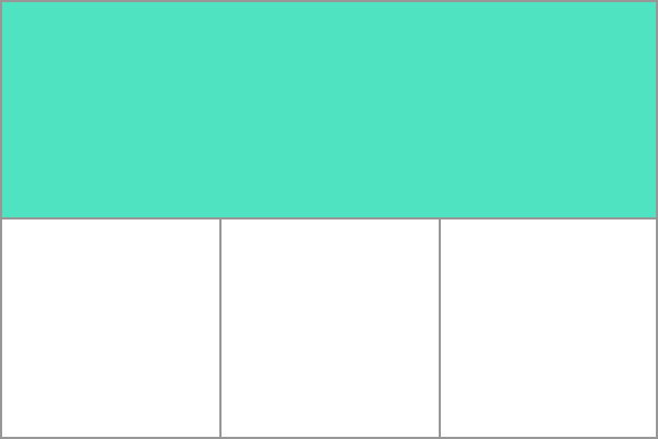 A box with 3 grid items. Above the three items is a solid light green area which is the track.