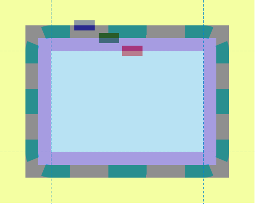 The blue rectangle sits on the outer edge of the border box, the green rectangle is on the inner border edge, which is the outer edge of the padding box, and the red rectangle is on the outer edge of the content box.